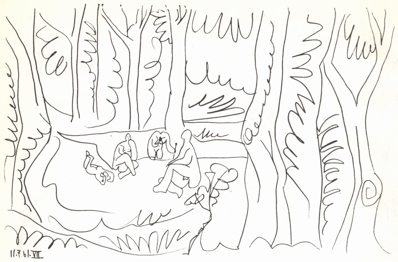 120—123. Рисунки из цикла вариаций на тему картины Э. Мане «Завтрак на траве». 1961