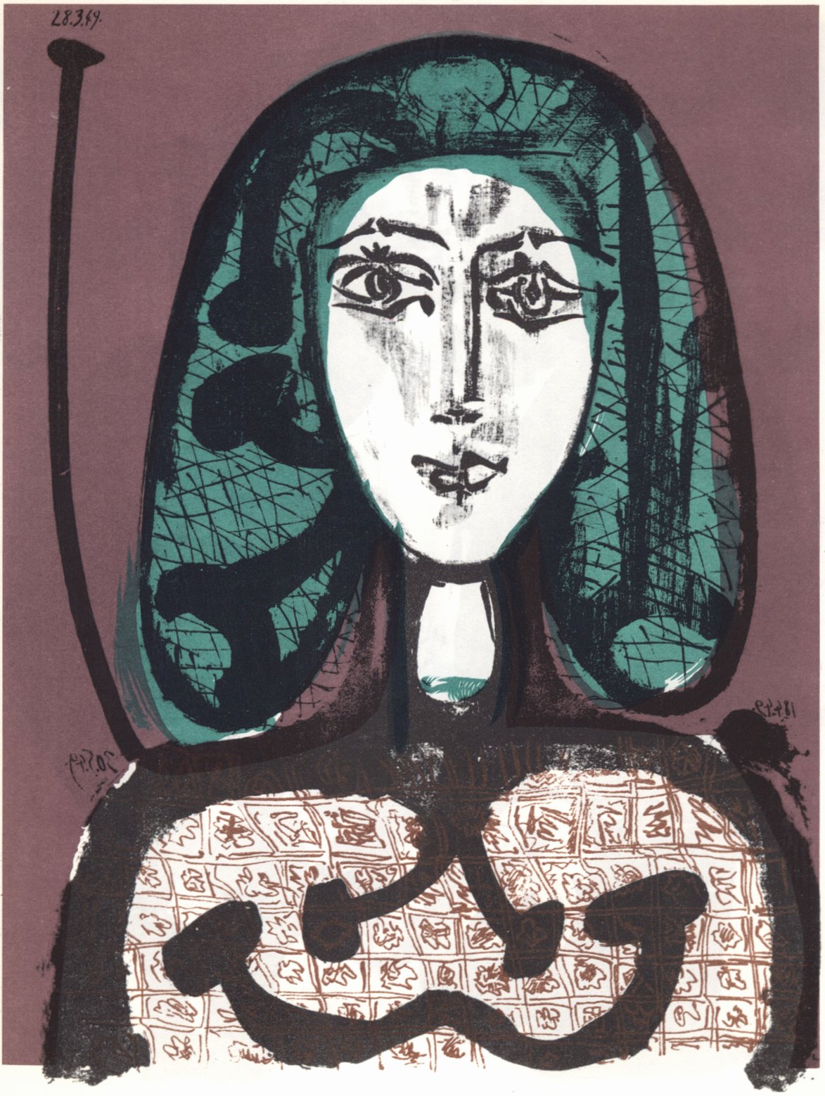 79. Женщина с сеткой на волосах. 1949. Литография. 50×66