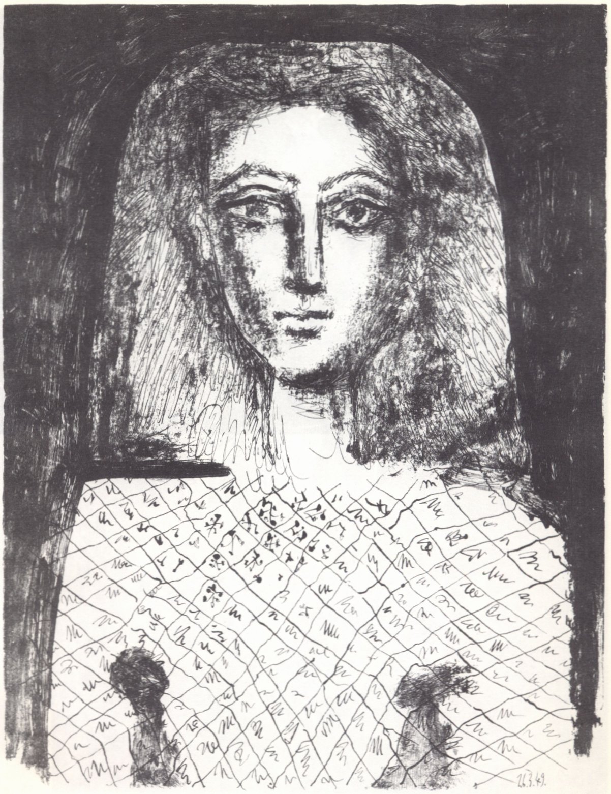 80. Женский портрет (клетчатый корсаж). Литография. 50×65