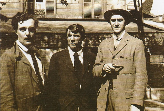 Амедео Модильяни, Пабло Пикассо и Андре Сальмон. Фото, 1916