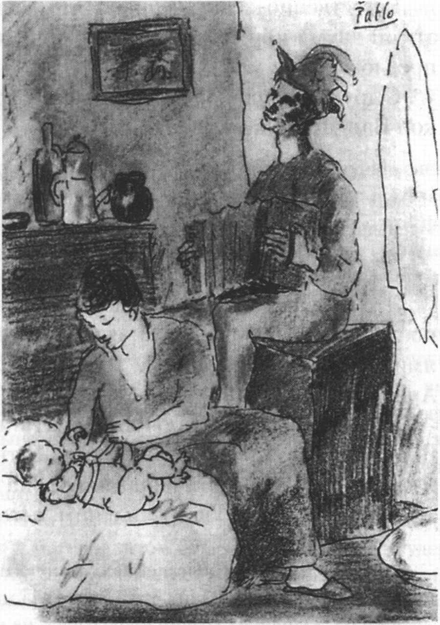 Семья Арлекина. 1905. Бумага, цветные мелки, 6x5