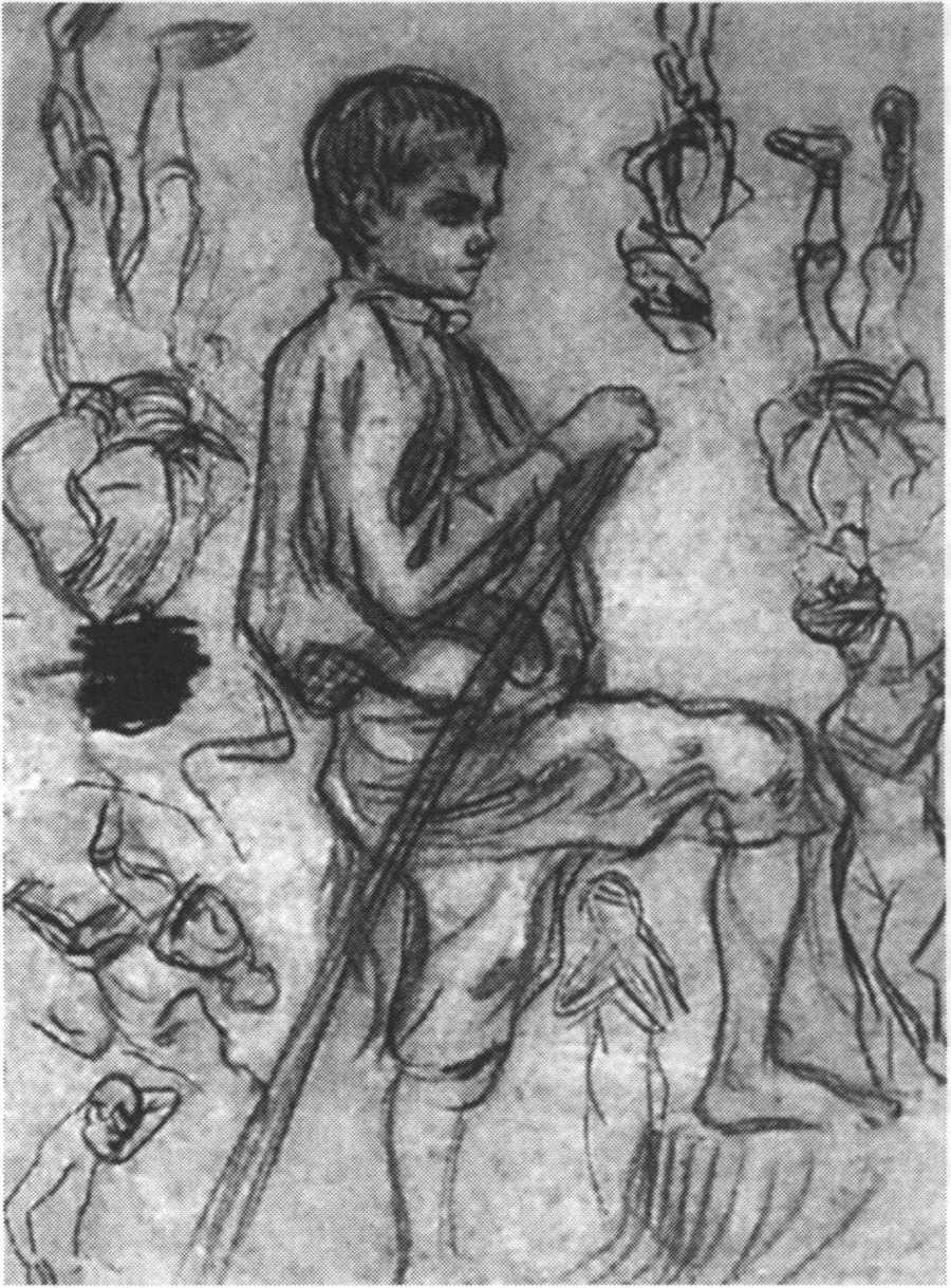 Козопас. Орта, 1898. Бумага, черный мелок, 12x9