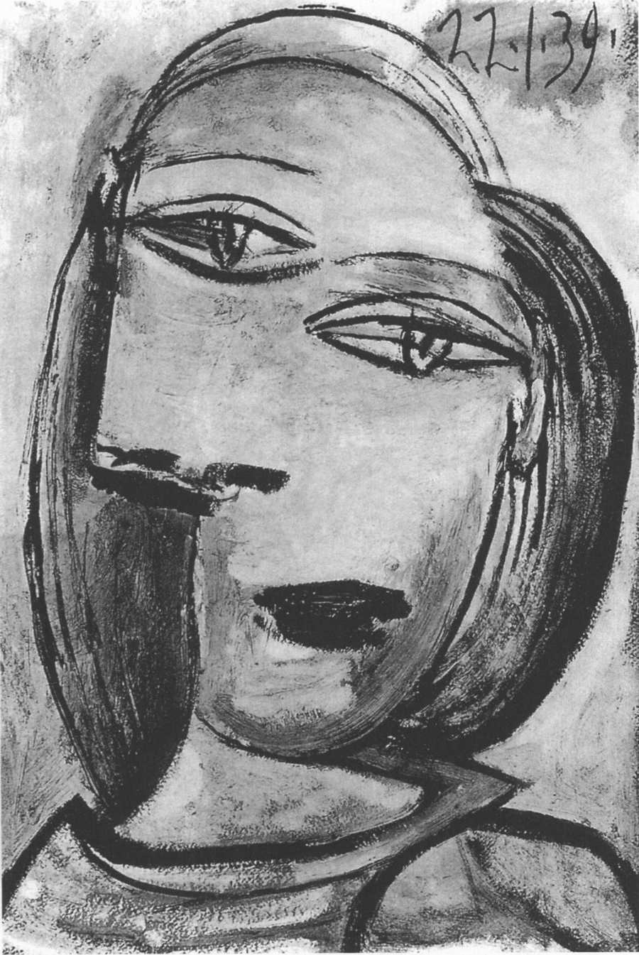 Голова женщины. 1939. Бумам, масло, 17x11