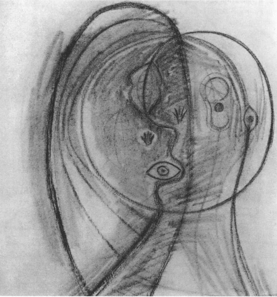 Голова женщины. 1925. Бумага, уголь, 24x18