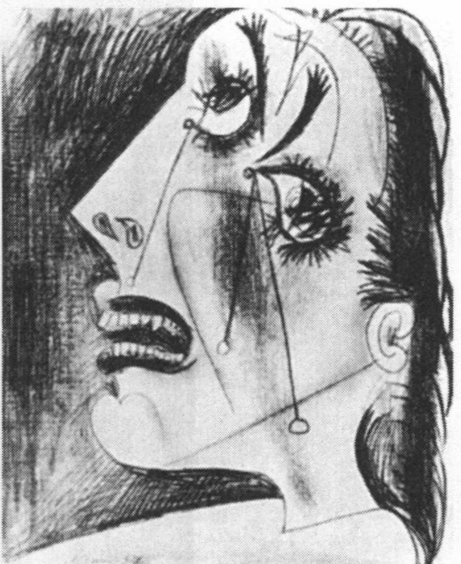Набросок для Герники (Дора Маар). 13 июня 1937 года. Черный и цветной карандаши на бумаге, 11x14