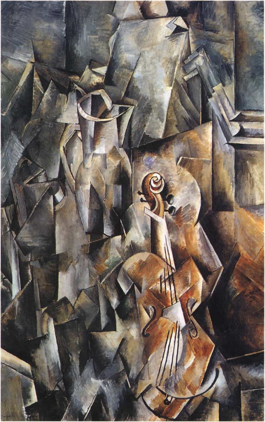 Жорж Врак. Скрипка и кувшин. Париж, начало 1910 года. Холст, масло, 46x29