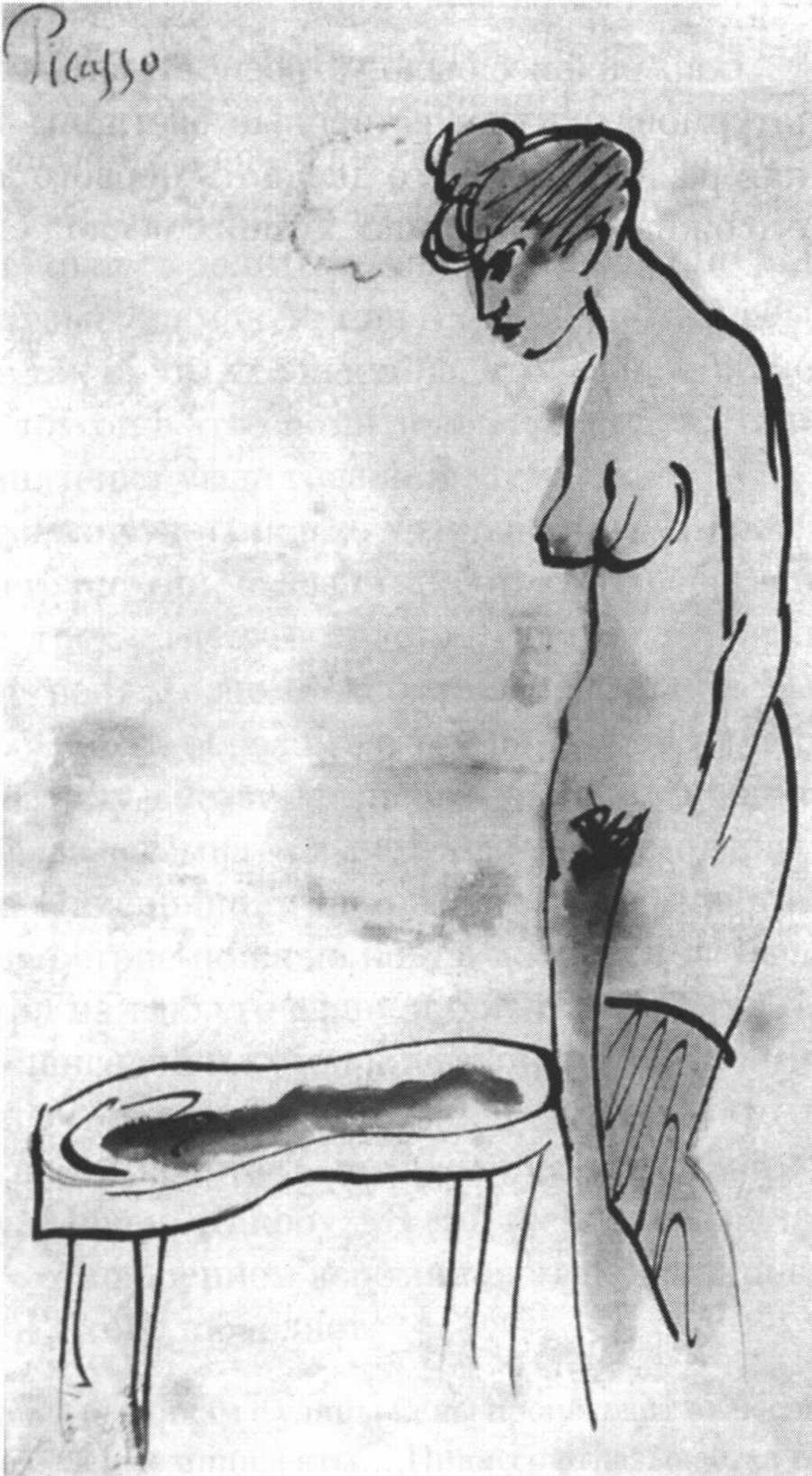 Женская фигура. Барселона, 1903. Бумага, перо, акварель, 8x5