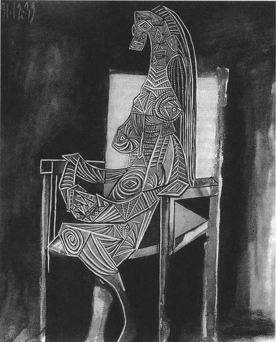 Женщина, сидящая в кресле. 1939. Гуашь. 18x13