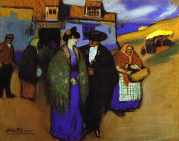 Пабло Пикассо "Испанская пара перед гостиницей." (1900 год)