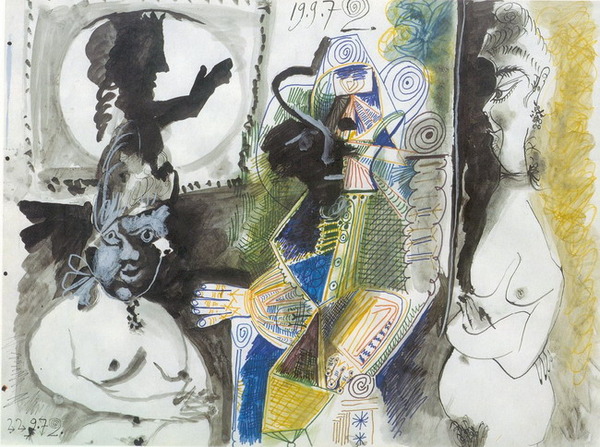 Пабло Пикассо "Мушкетер и две обнаженных." (1972 год)