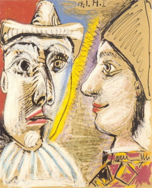 Пабло Пикассо "Пьеро и Арлекин в профиль." (1971 год)