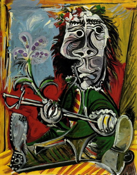 Пабло Пикассо "Сидящий мужчина со шпагой и цветком." (1969 год)
