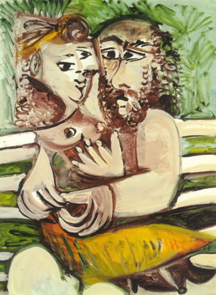 Пабло Пикассо "Пара, сидящая на скамейке." (1971 год)