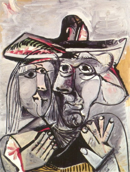 Пабло Пикассо "Бюст мужчины в шляпе и голова женщины." (1971 год)