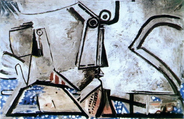 Пабло Пикассо "Лежащая обнаженная и голова I." (1972 год)