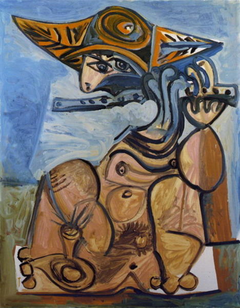 Пабло Пикассо "Флейтист [Сидящий мужчина, играющий на флейте]." (1971 год)