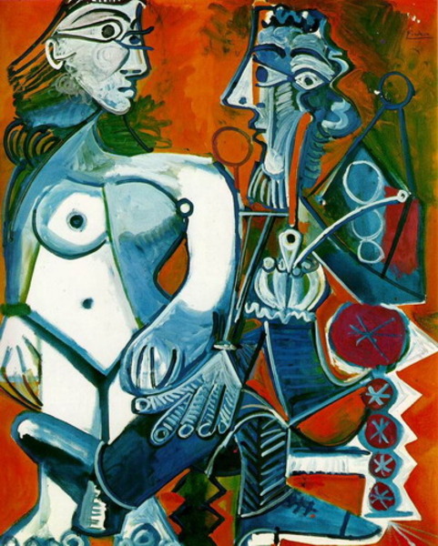 Пабло Пикассо "Стоящая обнаженная и мужчина с трубкой." (1968 год)
