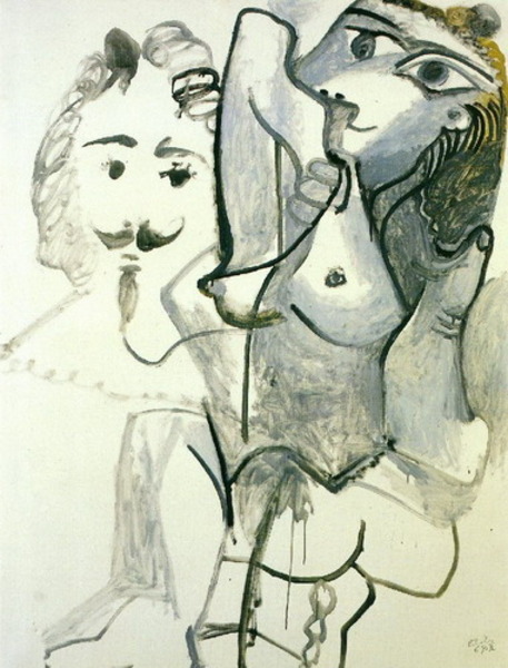 Пабло Пикассо "Обнаженная и голова мужчины." (1967 год)