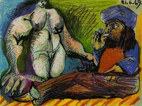 Пабло Пикассо "Курильщик и обнаженная." (1969 год)