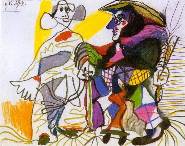 Пабло Пикассо "Пьеро и Арлекин." (1969 год)