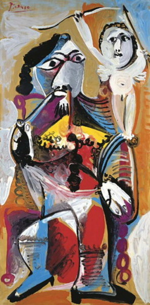 Пабло Пикассо "Сидящий мужчина с трубкой и Амур 1." (1969 год)