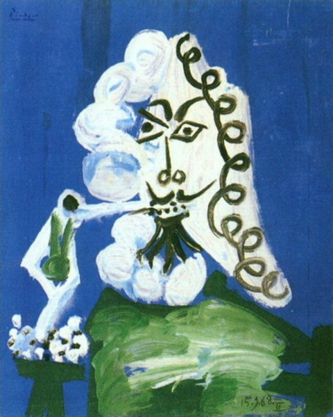 Пабло Пикассо "Сидящий мужчина с трубкой." (1968 год)