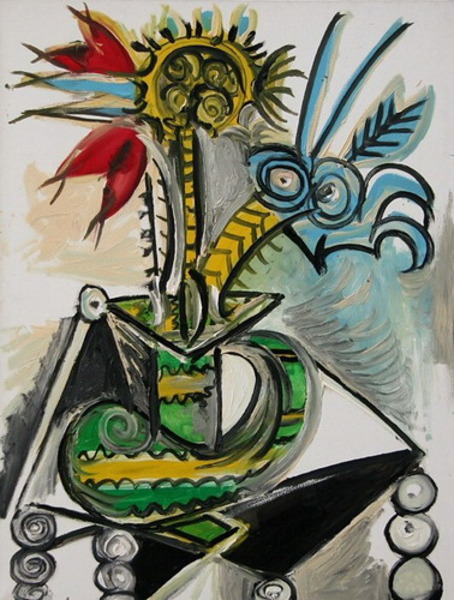 Пабло Пикассо "Ваза цветов на столе 2." (1969 год)
