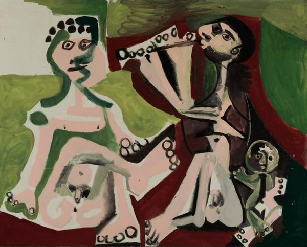 Пабло Пикассо "Два обнаженных мужчины и сидящий ребенок." (1965 год)