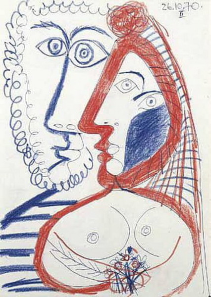 Пабло Пикассо "Мужчина и женщина  с букетом." (1970 год)