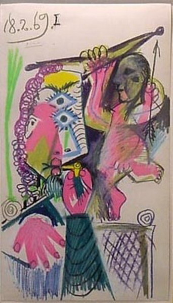 Пабло Пикассо "Бюст мужчины с трубкой и возлюбленная." (1969 год)